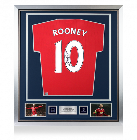Wayne Rooney Official UEFA Champions League Back Signed and Framed Manchester United 2022-23 Home Shirt with Fan Style Numbers