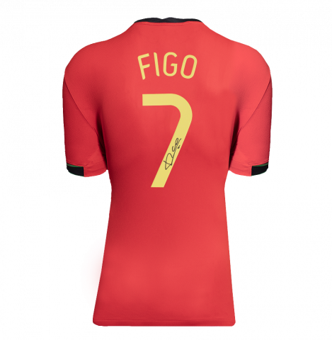 Luis Figo Back Signed Portugal Modern Home Shirt In Deluxe Packaging