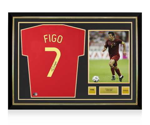 Luis Figo Official FIFA World Cup™ Back Signed and Hero Framed Portugal Modern Home Shirt