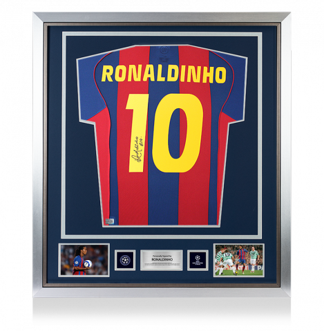 Ronaldinho Official UEFA Champions League Back Signed and Framed FC Barcelona 2004-05 Home Shirt