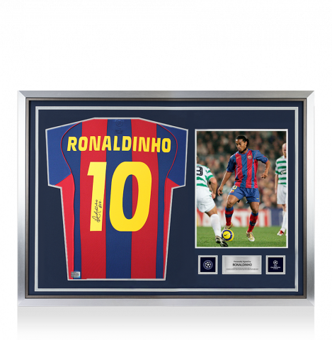 Ronaldinho Official UEFA Champions League Back Signed and Hero Framed FC Barcelona 2004-05 Home Shirt