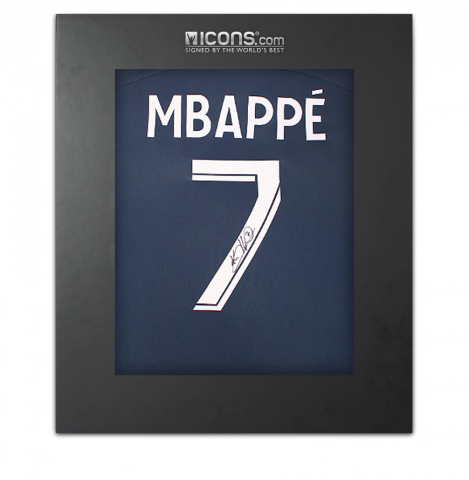 Kylian Mbappe Back Signed Paris Saint-Germain 2022-23 Home shirt with Fan Style Numbers In Deluxe Packaging