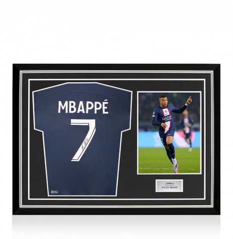 Kylian Mbappe Back Signed Paris Saint-Germain 2022-23 Home Shirt with Fan Style Numbers In Hero Frame: Option 1