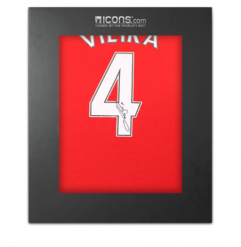 Patrick Vieira Back Signed Arsenal Retro Home Shirt In Deluxe Packaging