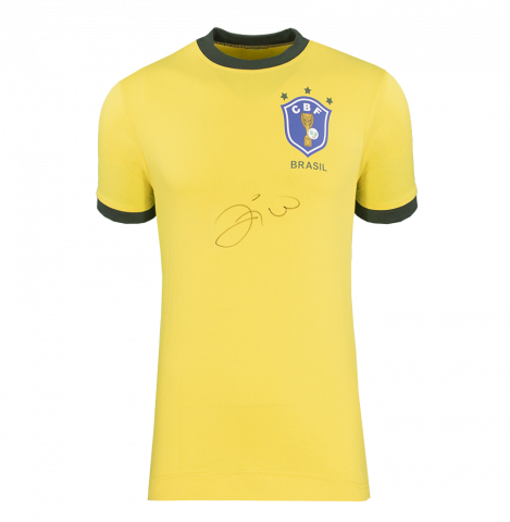 Zico Front Signed Brazil 1970 Retro Home Shirt In Deluxe Packaging