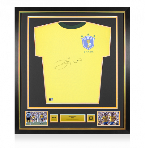 Zico Official 1970 FIFA World Cup™ Front Signed and Framed Brazil Retro Home Shirt