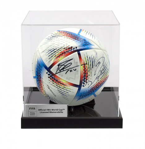 Lionel Messi & Emiliano Martinez Official FIFA World Cup™ Dual Signed Adidas Rihla Pro Football In Acrylic Case