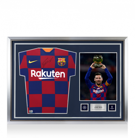Lionel Messi Official UEFA Champions League Front Signed and Hero Framed FC Barcelona 2019-20 Authentic Home Shirt