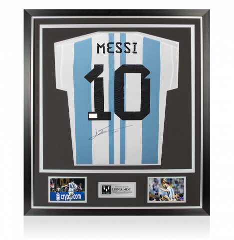PRE-FRAMED Lionel Messi Back Signed Argentina 2022 Home Shirt In Classic Frame