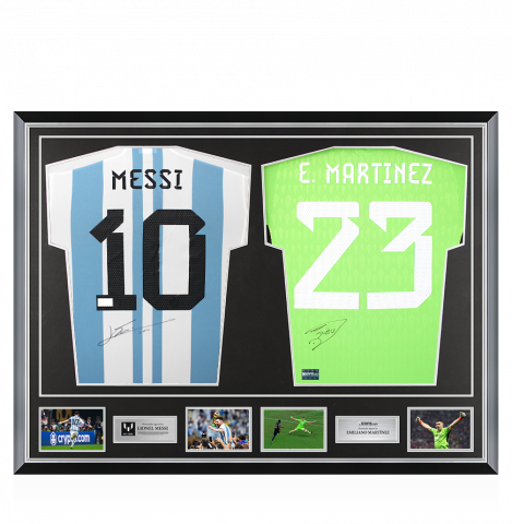Lionel Messi & Emiliano Martinez Signed Argentina Shirts In Classic Dual Frame