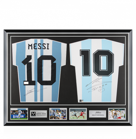 Lionel Messi & Diego Maradona Signed Argentina Shirts In Classic Dual Frame