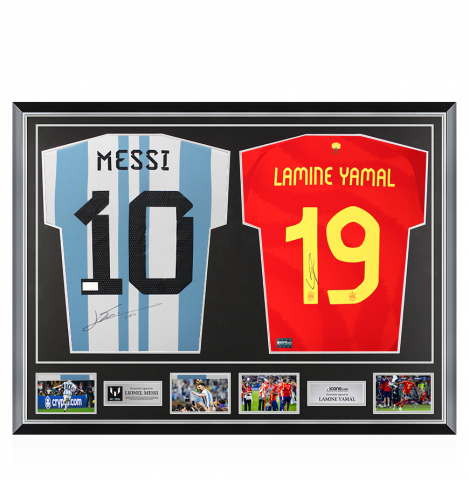 Lionel Messi Signed Argentina & Lamine Yamal Signed Spain Shirts In Classic Dual Frame