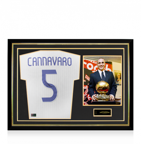 Fabio Cannavaro Official Ballon d'Or™ Back Signed and Hero Framed Real Madrid Modern Home Shirt