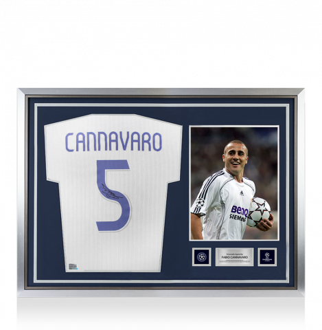 Fabio Cannavaro Official UEFA Champions League Back Signed and Hero Framed Real Madrid Modern Home Shirt