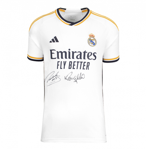 Roberto Carlos & Ronaldo Front Signed Modern Real Madrid Home Shirt In Deluxe Packaging