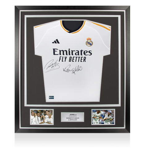 Roberto Carlos & Ronaldo Front Signed Modern Real Madrid Home Shirt In Classic Frame