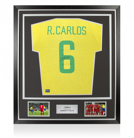 Roberto Carlos Back Signed Brazil Retro Shirt In Classic Frame