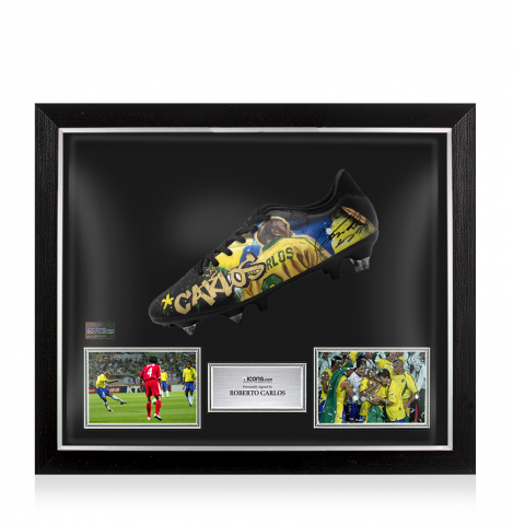Roberto Carlos Signed Nike Black Football Boot: Murwalls Brazil Edition In Bubble Frame: Option 1
