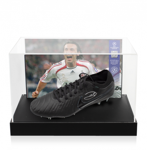 Andrea Pirlo Official UEFA Champions League Signed Nike Tiempo Black Boot In Photo Acrylic Case: Option 1