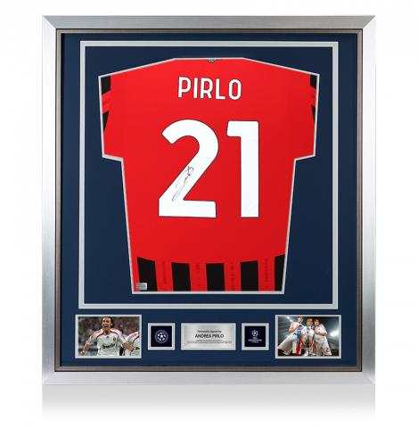 Andrea Pirlo Official UEFA Champions League Back Signed and Framed AC Milan 2024-25 Home Shirt With Fan Style Numbers