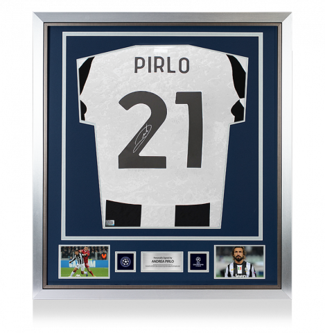 Andrea Pirlo Official UEFA Champions League Back Signed and Framed Juventus 2024-25 Home Shirt With Fan Style Numbers