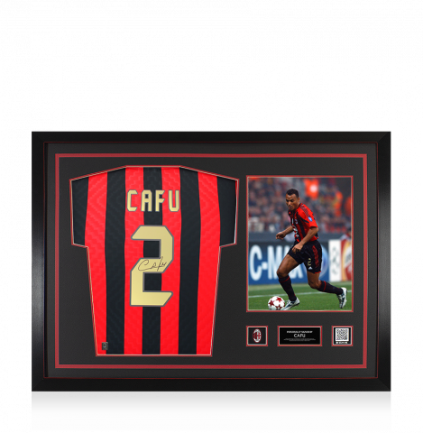 Cafu Official AC Milan Back Signed and Framed Retro Home Shirt