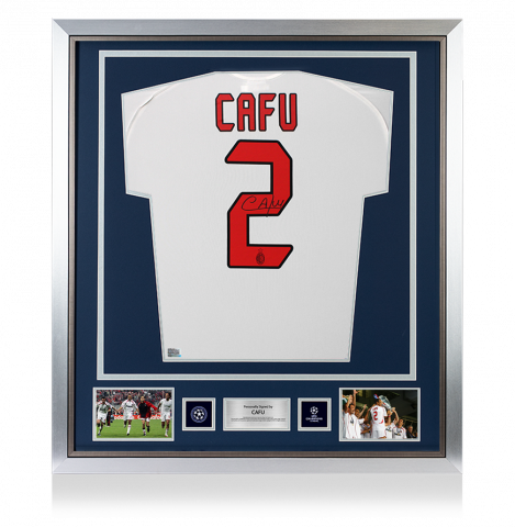 Cafu Official UEFA Champions League Back Signed and Framed AC Milan 2005-06 Away Shirt