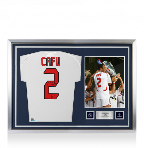 Cafu Official UEFA Champions League Back Signed and Hero Framed AC Milan 2005-06 Away Shirt