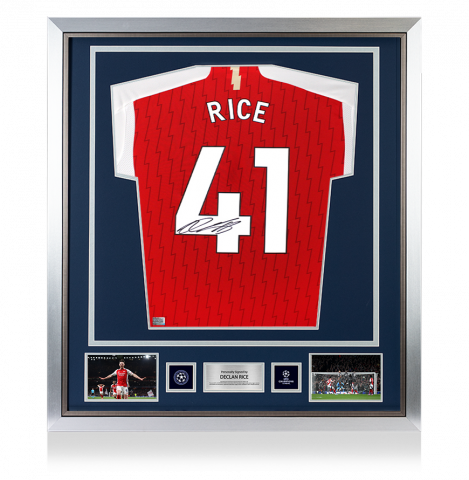 Declan Rice Official UEFA Champions League Back Signed and Framed Arsenal 2023-24 Home Shirt with Fan Style Numbers