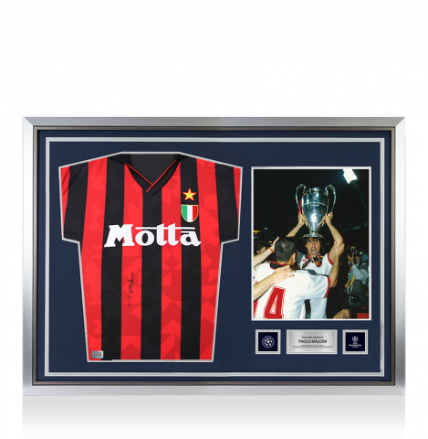 Paolo Maldini Official UEFA Champions League Front Signed and Hero Framed AC Milan 1994 Home Shirt