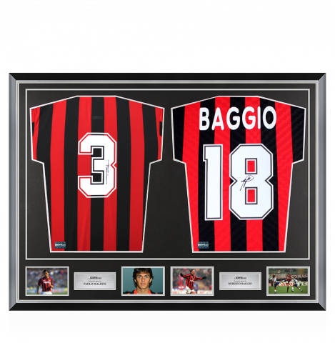 Paolo Maldini & Roberto Baggio Signed AC Milan Shirts In Classic Dual Frame