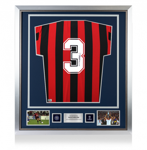 Paolo Maldini Official UEFA Champions League Back Signed and Framed AC Milan 1988 Home Shirt