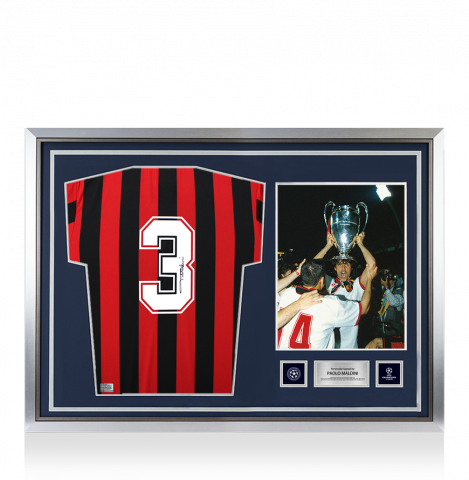Paolo Maldini Official UEFA Champions League Back Signed and Hero Framed AC Milan 1988 Home Shirt