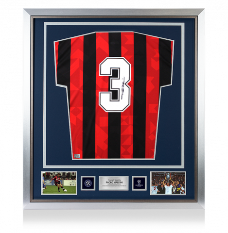 Paolo Maldini Official UEFA Champions League Back Signed and Framed AC Milan 1994 Home Shirt