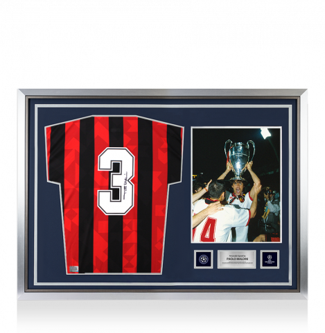 Paolo Maldini Official UEFA Champions League Back Signed and Hero Framed AC Milan 1994 Home Shirt