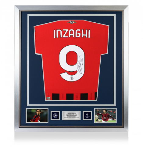 Filippo Inzaghi Official UEFA Champions League Back Signed and Framed AC Milan 2024-25 Home Shirt