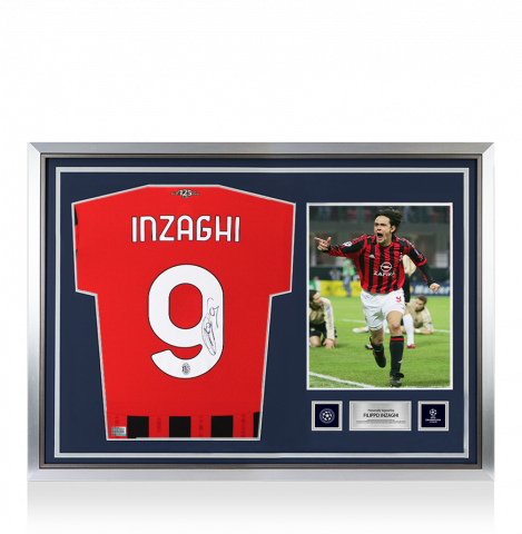 Filippo Inzaghi Official UEFA Champions League Back Signed and Hero Framed AC Milan 2024-25 Home Shirt