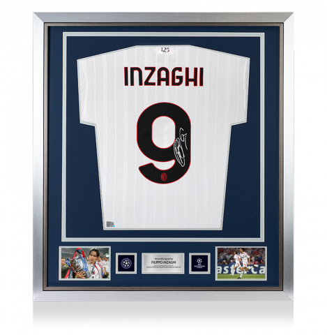 Filippo Inzaghi Official UEFA Champions League Back Signed and Framed AC Milan 2024-25 Away Shirt