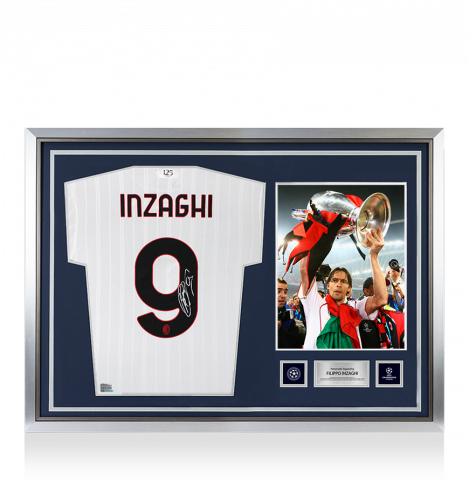 Filippo Inzaghi Official UEFA Champions League Back Signed and Hero Framed AC Milan 2024-25 Away Shirt