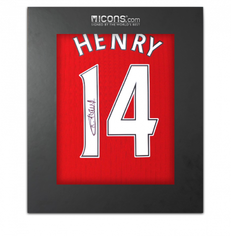 Thierry Henry Back Signed Arsenal Retro Home Shirt with Fan Style Numbers In Deluxe Packaging