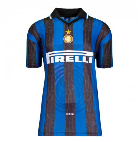 Javier Zanetti Front Signed Internazionale 1998 Home Shirt In Deluxe Packaging