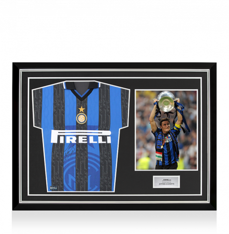 Javier Zanetti Front Signed Internazionale 1998 Home Shirt In Hero Frame: Option 1