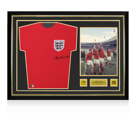 Sir Bobby Charlton Official 1966 FIFA World Cup™ Front Signed and Hero Framed England 1966 Shirt