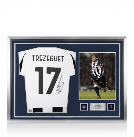 David Trezeguet Official UEFA Champions League Back Signed and Hero Framed Juventus 2024-25 Home Shirt with Fan Style Numbers