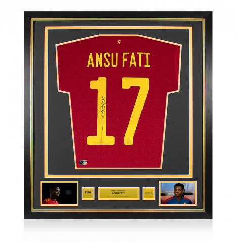Ansu Fati Official FIFA World Cup™ Back Signed and Framed Spain 2020-21 Home Shirt