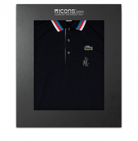 MATCH USED Andy Roddick Front Signed Black Lacoste Tennis Shirt: 2010 Australian Open In Deluxe Packaging