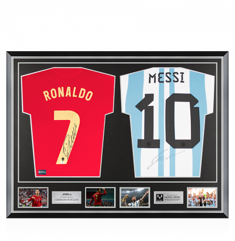 Cristiano Ronaldo Signed Portugal & Lionel Messi Signed Argentina Shirts In Classic Dual Frame
