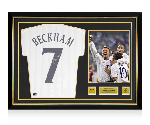 David Beckham Official 2002 FIFA World Cup™ Back Signed and Hero Framed England 2002 Home Shirt