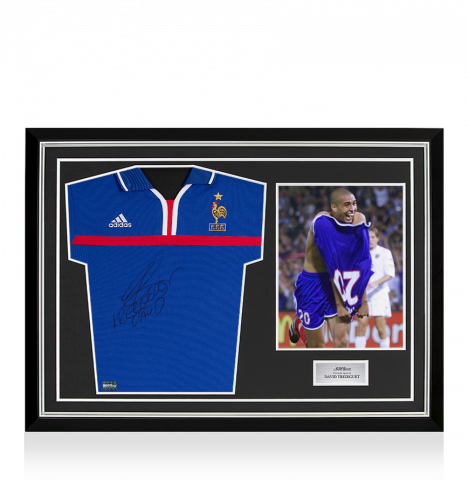 David Trezeguet Front Signed France 2000-02 Home Shirt In Hero Frame: Option 1