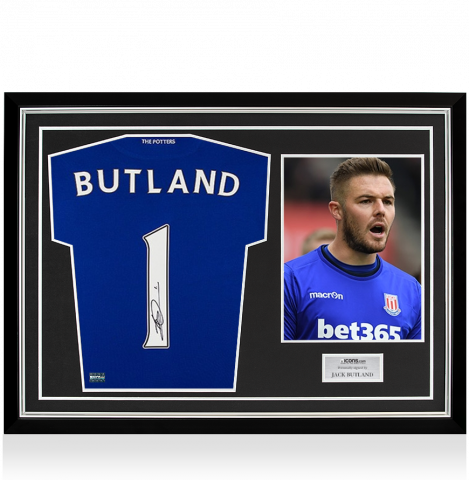 Jack Butland Back Signed Stoke City 2016-17 Goalkeeper Shirt In Hero Frame: Option 1
